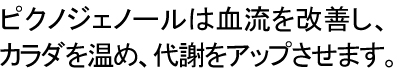 ピクノジェノールは血流を改善し、カラダを温め、代謝をアップさせます。ます。